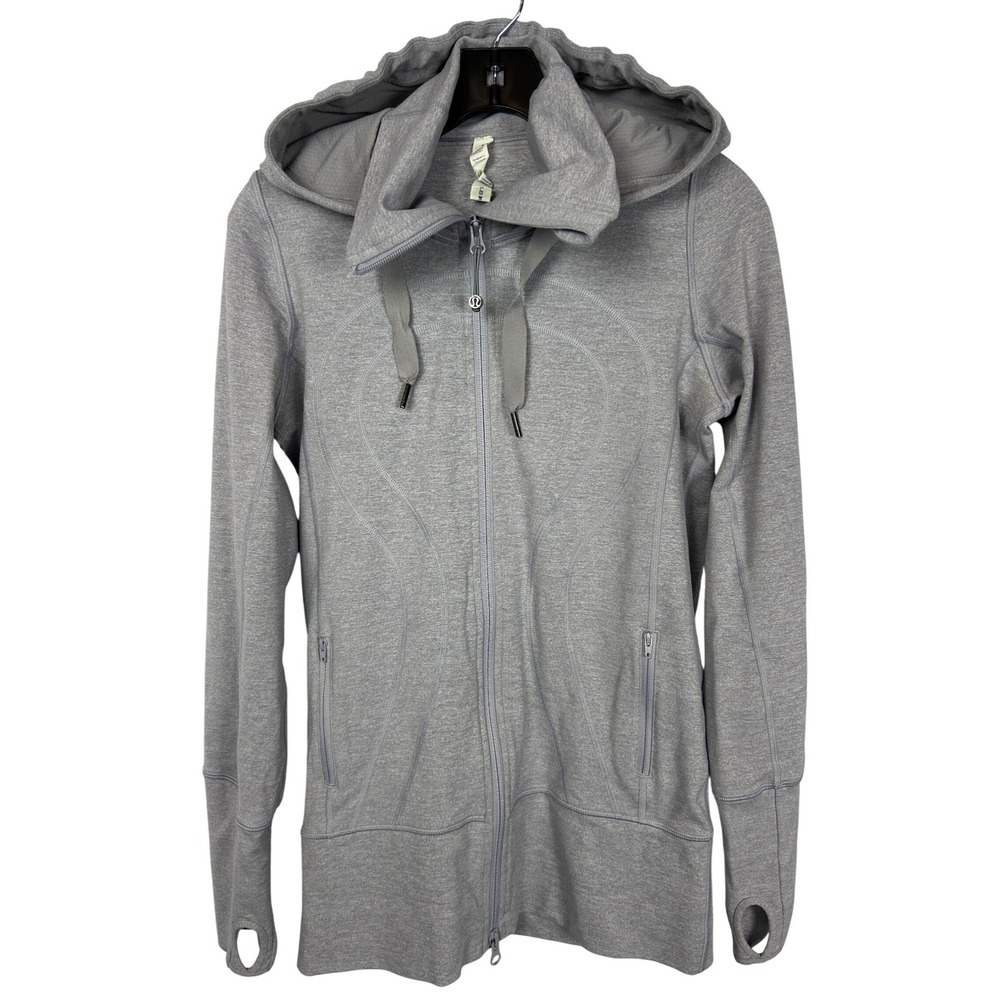 Lululemon Scuba Hoodie Full Zip Grey Space Dye Running Sweater Thumbholes 6